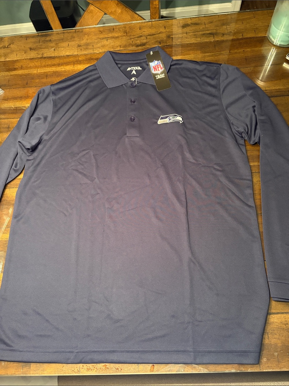 NFL Seattle Seahawks Long Sleeve Polo - Navy